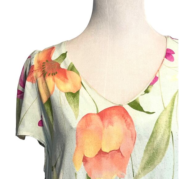 Reformation Tulip Print Silk Dress Womens Small/XS Mint Green Floral Pockets - Picture 2 of 10